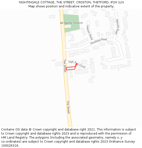 NIGHTINGALE COTTAGE, THE STREET, CROXTON, THETFORD, IP24 1LN: Location map and indicative extent of plot