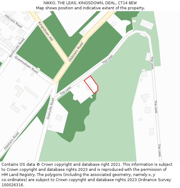 NIKKO, THE LEAS, KINGSDOWN, DEAL, CT14 8EW: Location map and indicative extent of plot