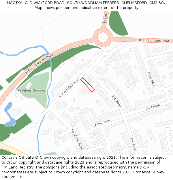 NOOTKA, OLD WICKFORD ROAD, SOUTH WOODHAM FERRERS, CHELMSFORD, CM3 5QU: Location map and indicative extent of plot