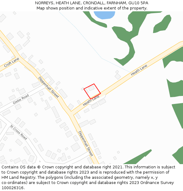 NORREYS, HEATH LANE, CRONDALL, FARNHAM, GU10 5PA: Location map and indicative extent of plot