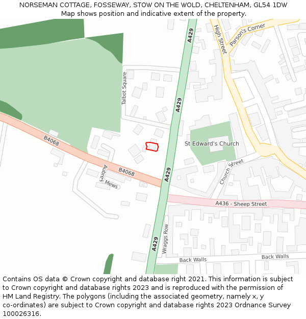 NORSEMAN COTTAGE, FOSSEWAY, STOW ON THE WOLD, CHELTENHAM, GL54 1DW: Location map and indicative extent of plot