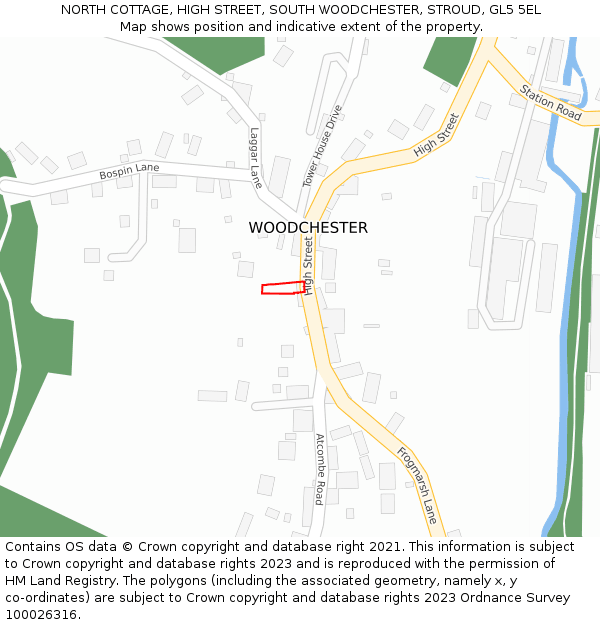 NORTH COTTAGE, HIGH STREET, SOUTH WOODCHESTER, STROUD, GL5 5EL: Location map and indicative extent of plot