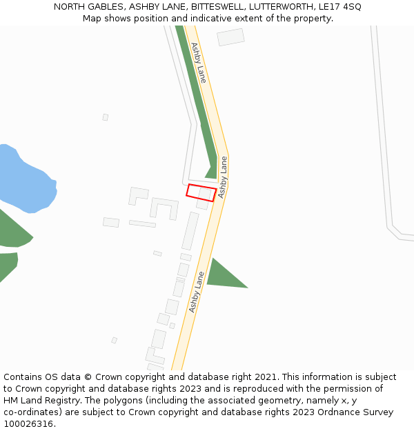 NORTH GABLES, ASHBY LANE, BITTESWELL, LUTTERWORTH, LE17 4SQ: Location map and indicative extent of plot