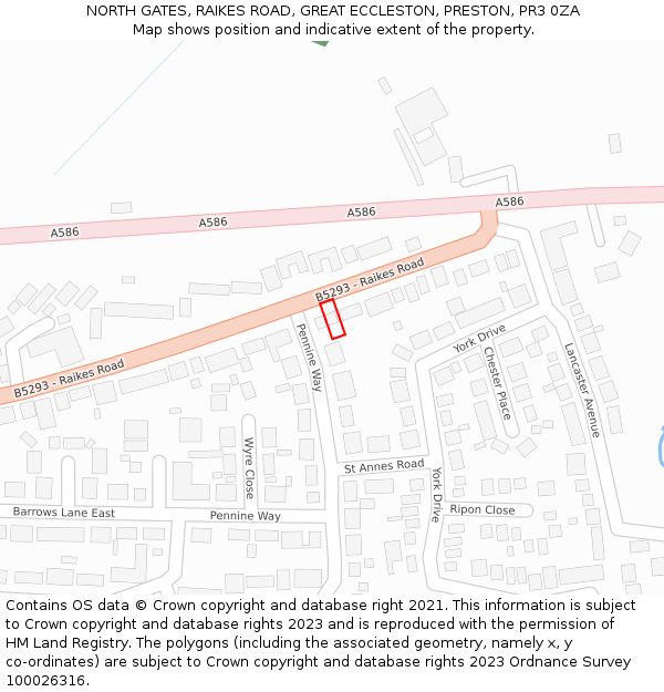 NORTH GATES, RAIKES ROAD, GREAT ECCLESTON, PRESTON, PR3 0ZA: Location map and indicative extent of plot