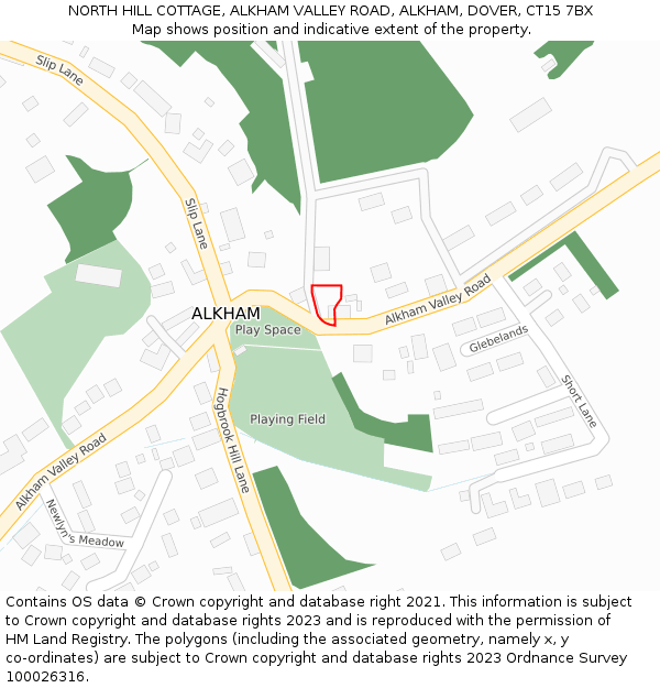 NORTH HILL COTTAGE, ALKHAM VALLEY ROAD, ALKHAM, DOVER, CT15 7BX: Location map and indicative extent of plot