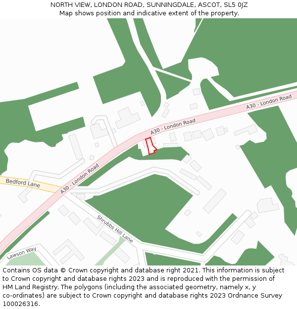 NORTH VIEW, LONDON ROAD, SUNNINGDALE, ASCOT, SL5 0JZ: Location map and indicative extent of plot