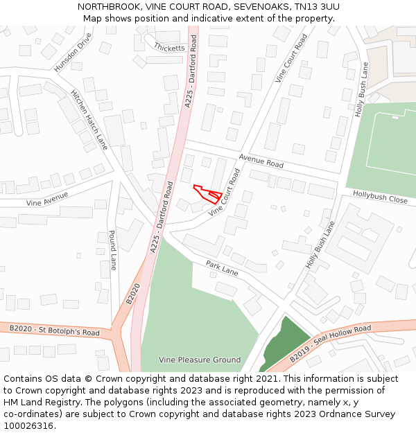 NORTHBROOK, VINE COURT ROAD, SEVENOAKS, TN13 3UU: Location map and indicative extent of plot