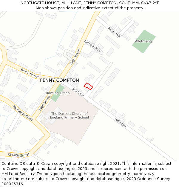 NORTHGATE HOUSE, MILL LANE, FENNY COMPTON, SOUTHAM, CV47 2YF: Location map and indicative extent of plot