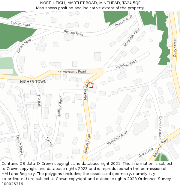 NORTHLEIGH, MARTLET ROAD, MINEHEAD, TA24 5QE: Location map and indicative extent of plot