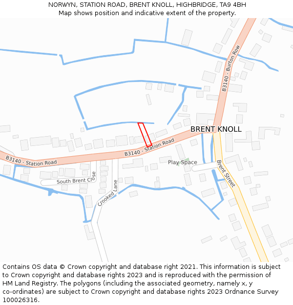 NORWYN, STATION ROAD, BRENT KNOLL, HIGHBRIDGE, TA9 4BH: Location map and indicative extent of plot