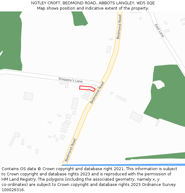 NOTLEY CROFT, BEDMOND ROAD, ABBOTS LANGLEY, WD5 0QE: Location map and indicative extent of plot