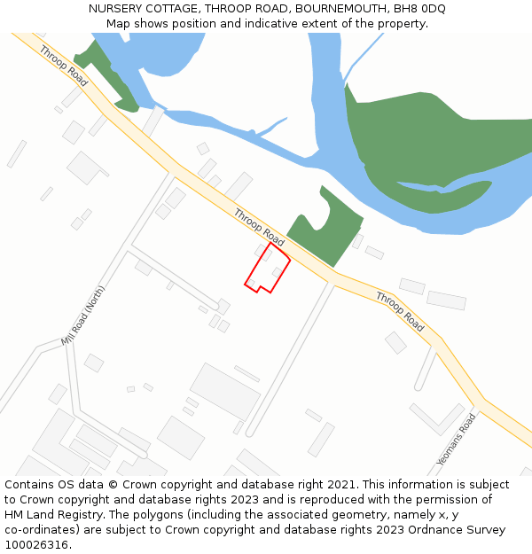 NURSERY COTTAGE, THROOP ROAD, BOURNEMOUTH, BH8 0DQ: Location map and indicative extent of plot