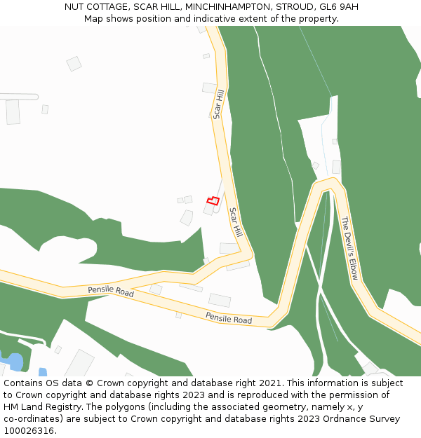 NUT COTTAGE, SCAR HILL, MINCHINHAMPTON, STROUD, GL6 9AH: Location map and indicative extent of plot