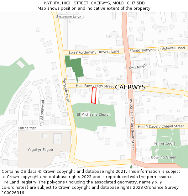 NYTHFA, HIGH STREET, CAERWYS, MOLD, CH7 5BB: Location map and indicative extent of plot