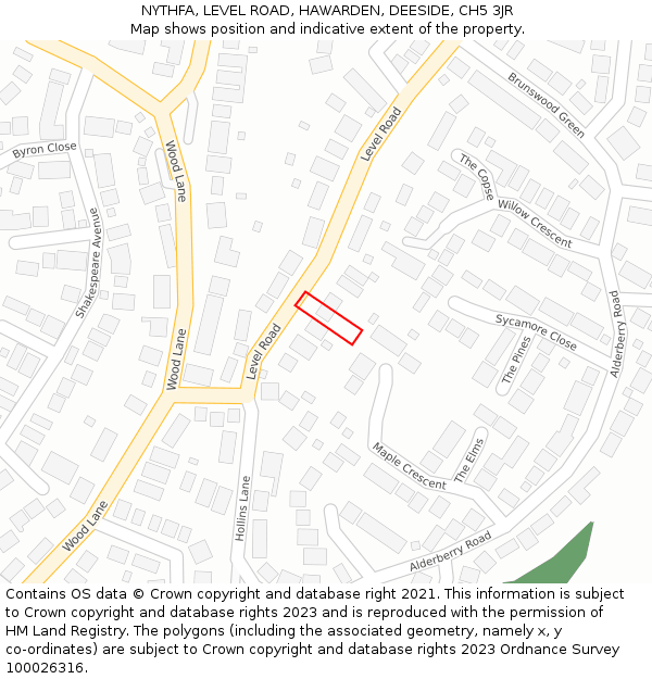 NYTHFA, LEVEL ROAD, HAWARDEN, DEESIDE, CH5 3JR: Location map and indicative extent of plot