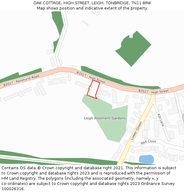 OAK COTTAGE, HIGH STREET, LEIGH, TONBRIDGE, TN11 8RW: Location map and indicative extent of plot