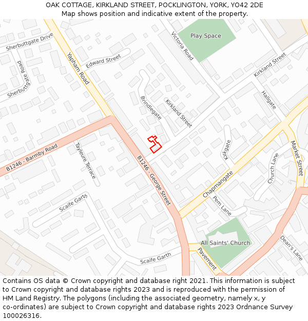 OAK COTTAGE, KIRKLAND STREET, POCKLINGTON, YORK, YO42 2DE: Location map and indicative extent of plot