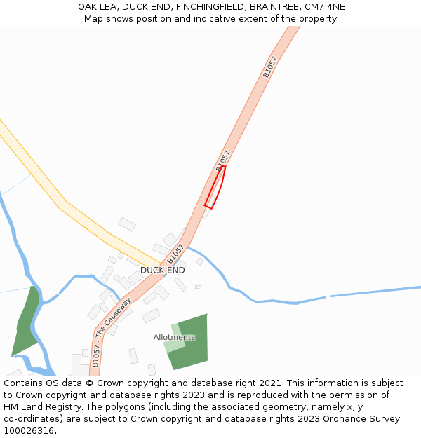 OAK LEA, DUCK END, FINCHINGFIELD, BRAINTREE, CM7 4NE: Location map and indicative extent of plot