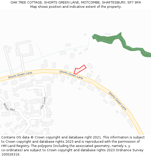 OAK TREE COTTAGE, SHORTS GREEN LANE, MOTCOMBE, SHAFTESBURY, SP7 9PA: Location map and indicative extent of plot