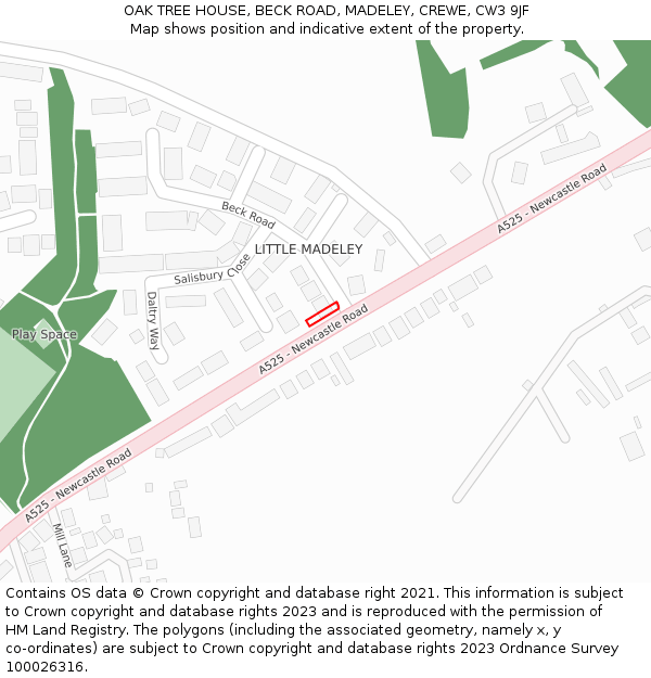 OAK TREE HOUSE, BECK ROAD, MADELEY, CREWE, CW3 9JF: Location map and indicative extent of plot