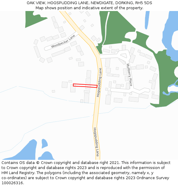 OAK VIEW, HOGSPUDDING LANE, NEWDIGATE, DORKING, RH5 5DS: Location map and indicative extent of plot