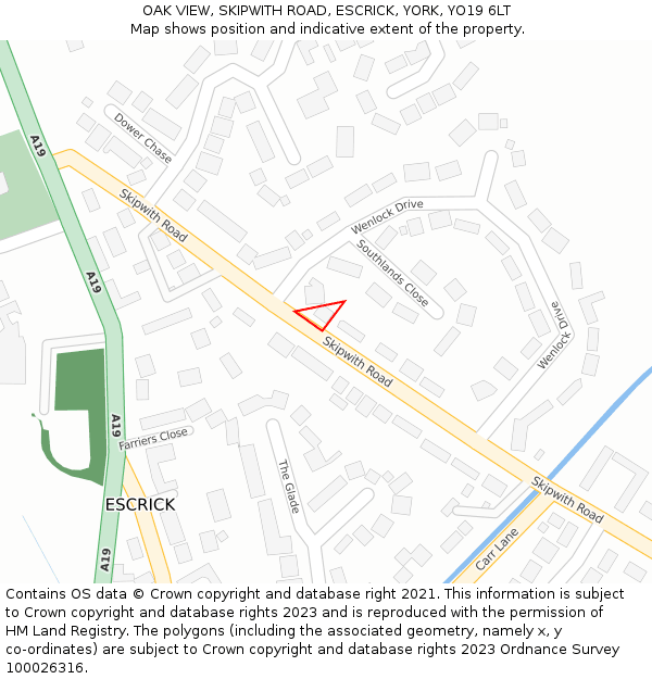 OAK VIEW, SKIPWITH ROAD, ESCRICK, YORK, YO19 6LT: Location map and indicative extent of plot