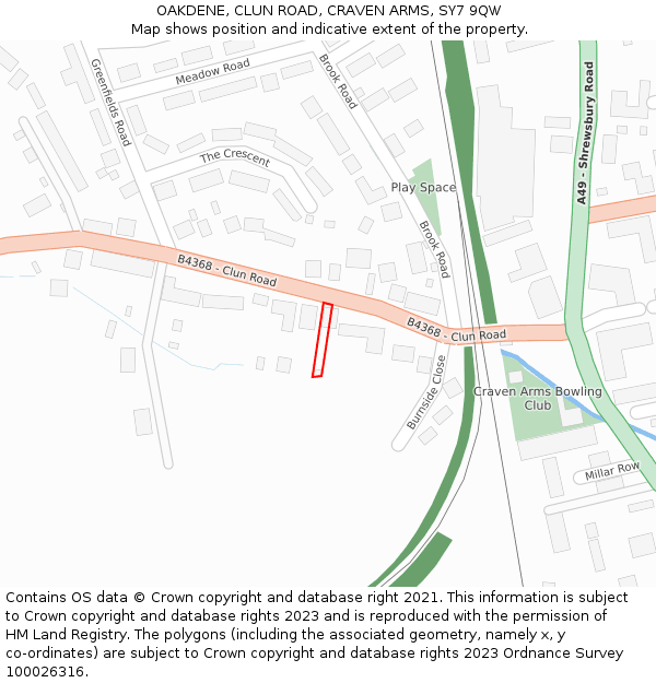 OAKDENE, CLUN ROAD, CRAVEN ARMS, SY7 9QW: Location map and indicative extent of plot