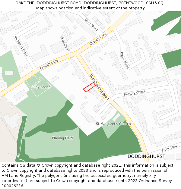OAKDENE, DODDINGHURST ROAD, DODDINGHURST, BRENTWOOD, CM15 0QH: Location map and indicative extent of plot