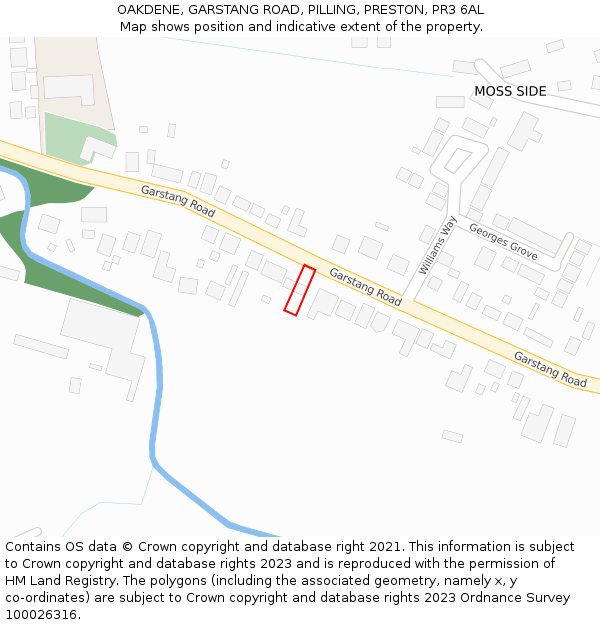 OAKDENE, GARSTANG ROAD, PILLING, PRESTON, PR3 6AL: Location map and indicative extent of plot