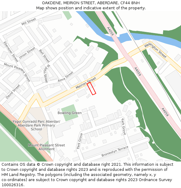 OAKDENE, MEIRION STREET, ABERDARE, CF44 8NH: Location map and indicative extent of plot