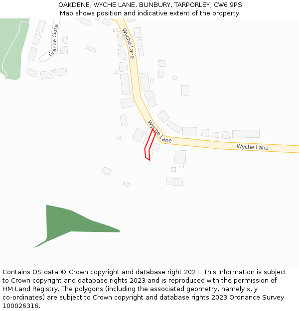 OAKDENE, WYCHE LANE, BUNBURY, TARPORLEY, CW6 9PS: Location map and indicative extent of plot