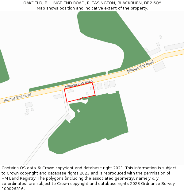 OAKFIELD, BILLINGE END ROAD, PLEASINGTON, BLACKBURN, BB2 6QY: Location map and indicative extent of plot