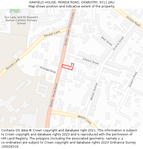 OAKFIELD HOUSE, MORDA ROAD, OSWESTRY, SY11 2AU: Location map and indicative extent of plot