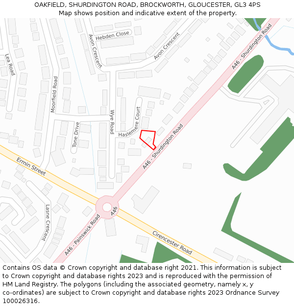 OAKFIELD, SHURDINGTON ROAD, BROCKWORTH, GLOUCESTER, GL3 4PS: Location map and indicative extent of plot