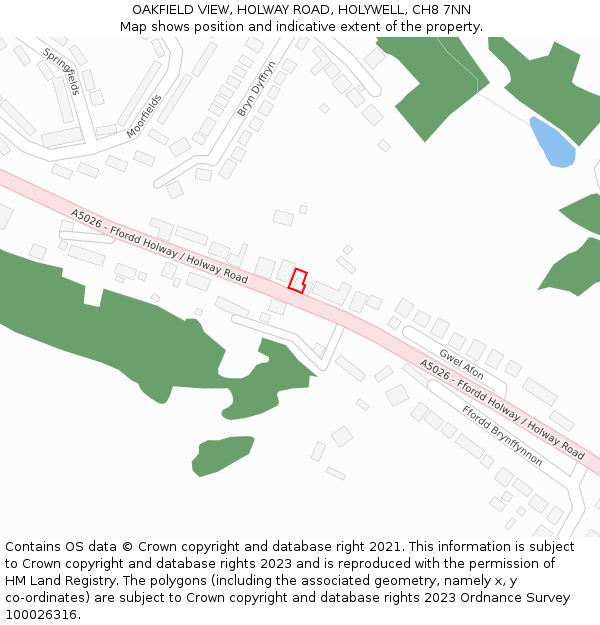 OAKFIELD VIEW, HOLWAY ROAD, HOLYWELL, CH8 7NN: Location map and indicative extent of plot