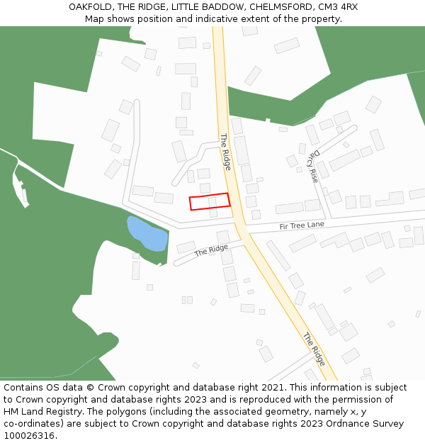 OAKFOLD, THE RIDGE, LITTLE BADDOW, CHELMSFORD, CM3 4RX: Location map and indicative extent of plot