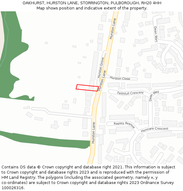 OAKHURST, HURSTON LANE, STORRINGTON, PULBOROUGH, RH20 4HH: Location map and indicative extent of plot