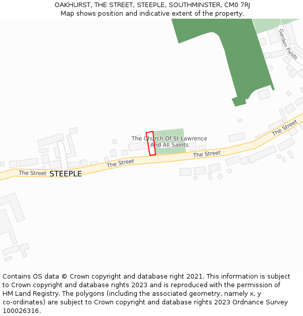 OAKHURST, THE STREET, STEEPLE, SOUTHMINSTER, CM0 7RJ: Location map and indicative extent of plot