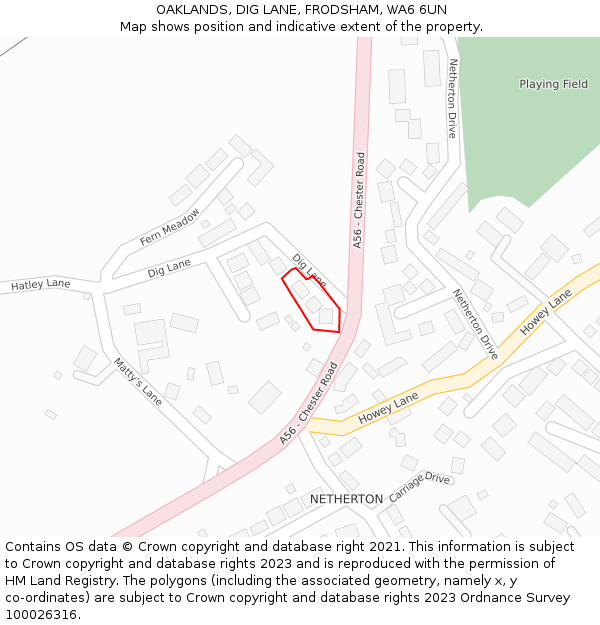 OAKLANDS, DIG LANE, FRODSHAM, WA6 6UN: Location map and indicative extent of plot