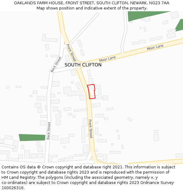 OAKLANDS FARM HOUSE, FRONT STREET, SOUTH CLIFTON, NEWARK, NG23 7AA: Location map and indicative extent of plot