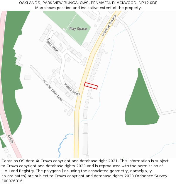OAKLANDS, PARK VIEW BUNGALOWS, PENMAEN, BLACKWOOD, NP12 0DE: Location map and indicative extent of plot