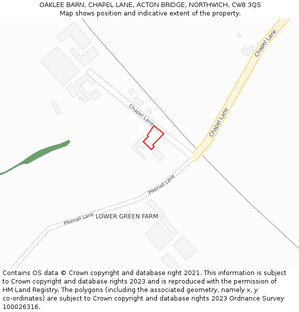 OAKLEE BARN, CHAPEL LANE, ACTON BRIDGE, NORTHWICH, CW8 3QS: Location map and indicative extent of plot