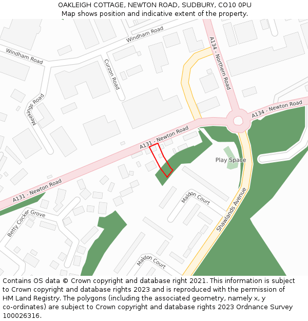 OAKLEIGH COTTAGE, NEWTON ROAD, SUDBURY, CO10 0PU: Location map and indicative extent of plot