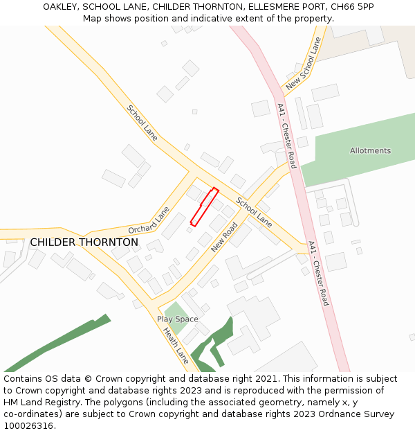 OAKLEY, SCHOOL LANE, CHILDER THORNTON, ELLESMERE PORT, CH66 5PP: Location map and indicative extent of plot