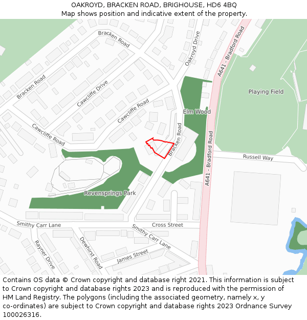 OAKROYD, BRACKEN ROAD, BRIGHOUSE, HD6 4BQ: Location map and indicative extent of plot