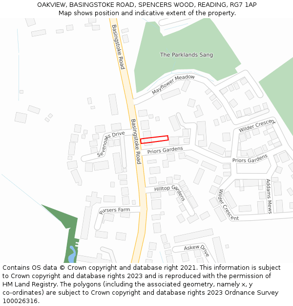 OAKVIEW, BASINGSTOKE ROAD, SPENCERS WOOD, READING, RG7 1AP: Location map and indicative extent of plot