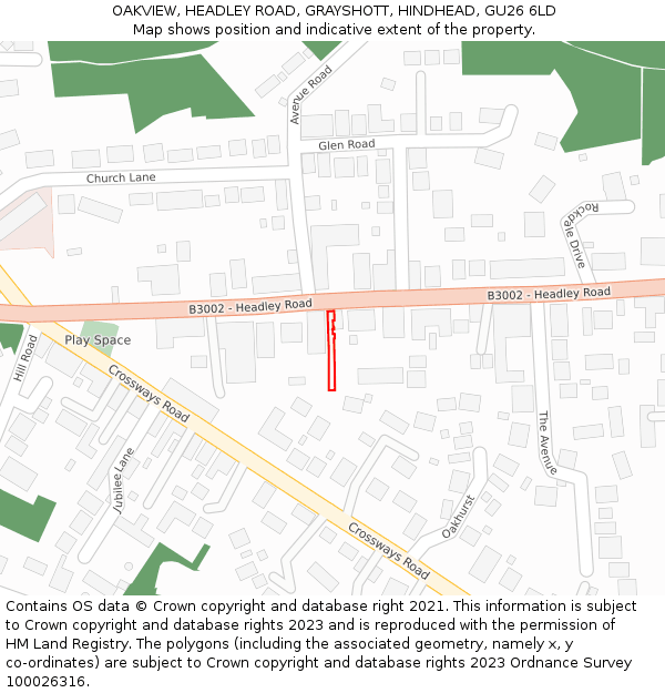 OAKVIEW, HEADLEY ROAD, GRAYSHOTT, HINDHEAD, GU26 6LD: Location map and indicative extent of plot