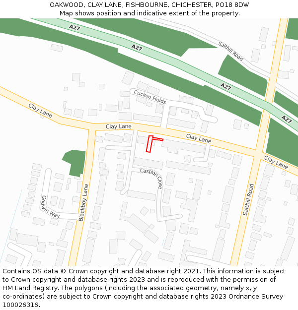 OAKWOOD, CLAY LANE, FISHBOURNE, CHICHESTER, PO18 8DW: Location map and indicative extent of plot