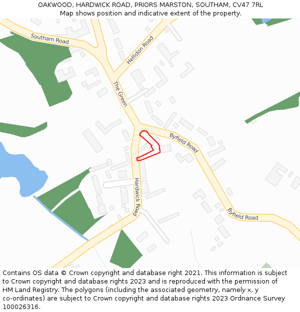 OAKWOOD, HARDWICK ROAD, PRIORS MARSTON, SOUTHAM, CV47 7RL: Location map and indicative extent of plot