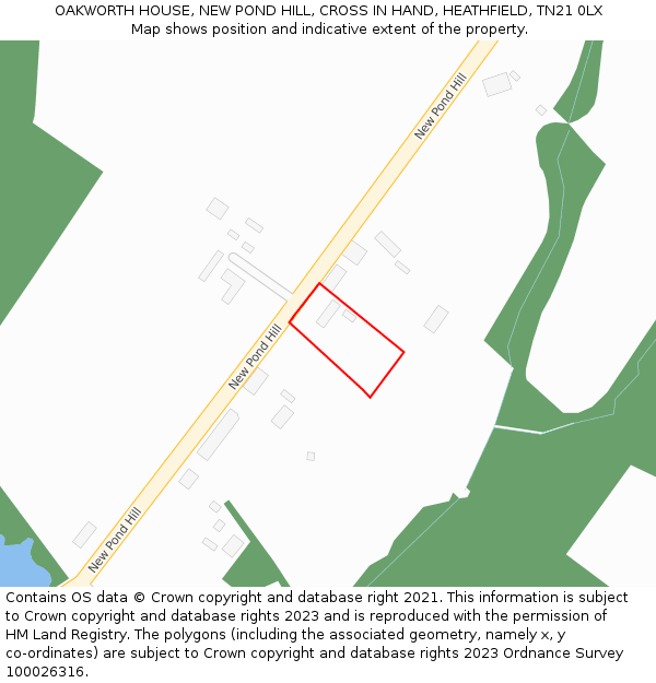 OAKWORTH HOUSE, NEW POND HILL, CROSS IN HAND, HEATHFIELD, TN21 0LX: Location map and indicative extent of plot